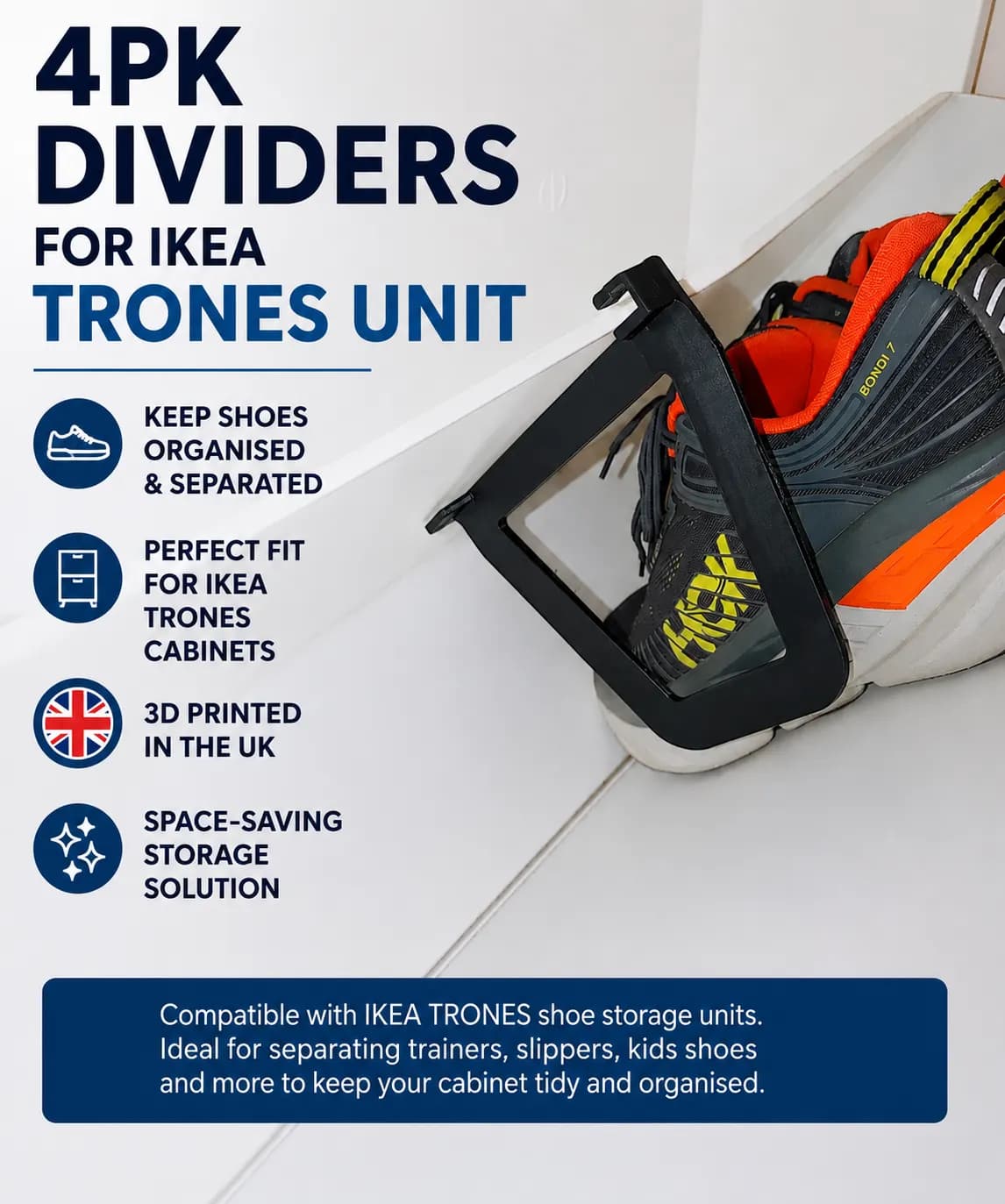 4x Dividers For IKEA TRONES Shoe Storage Unit Organiser Separator Insert UK, view 2
