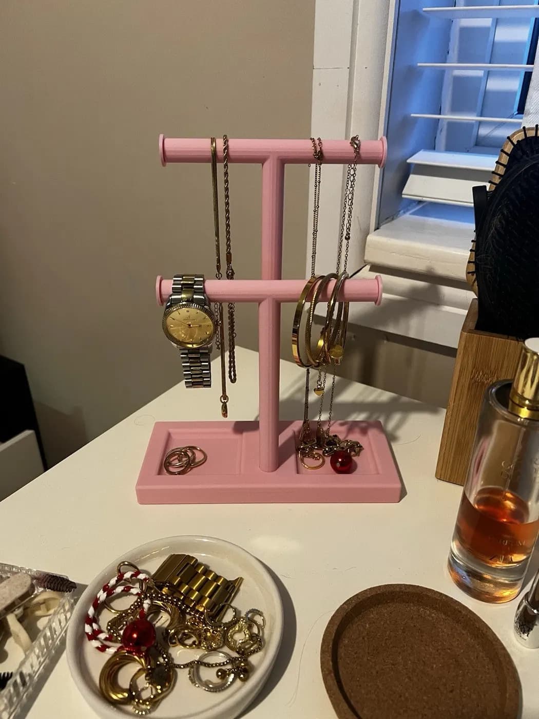 Double T-Bar Jewellery Display Stand Hanging Rack Bracelet Necklace Organiser, view 2