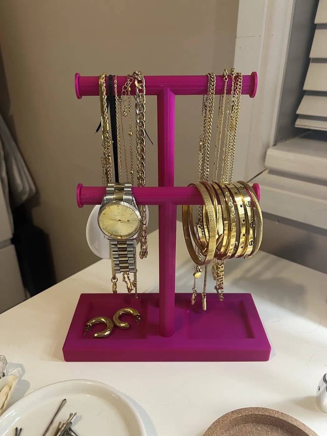 Double T-Bar Jewellery Display Stand Hanging Rack Bracelet Necklace Organiser, view 3