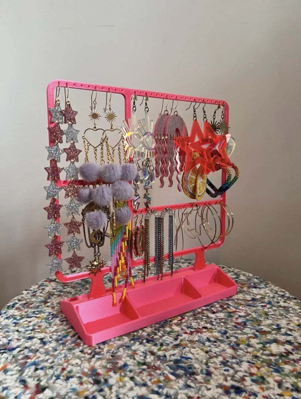 Large Gloss Hot Pink Earring Jewellery display stand organiser storage, view 2