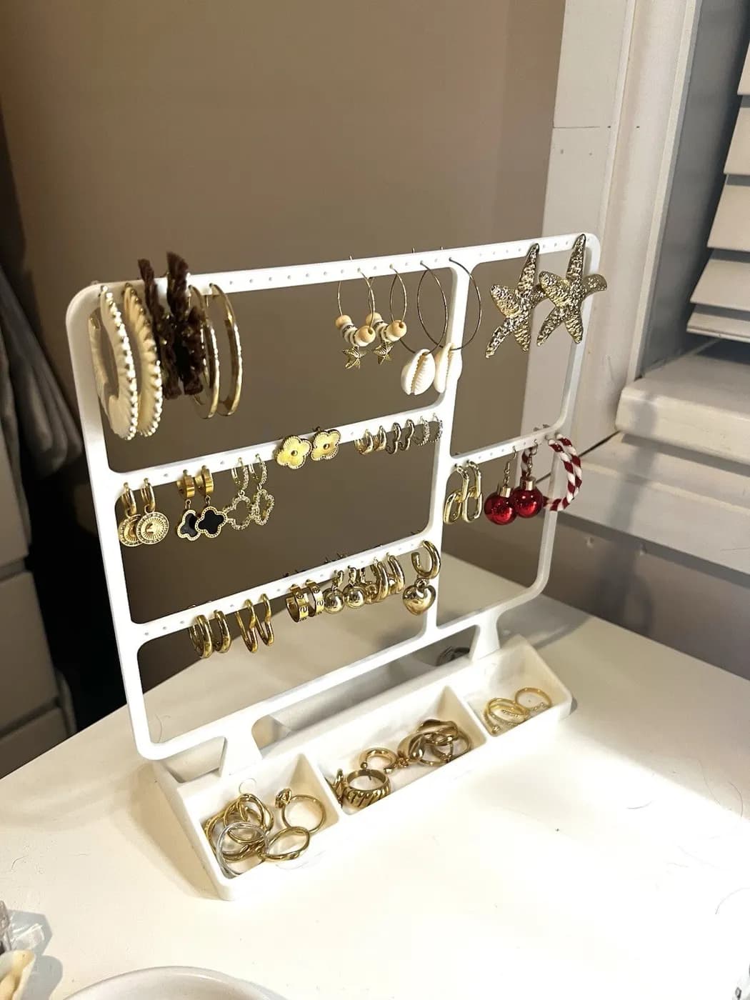 Large White Earring Jewellery display stand organiser storage, view 2