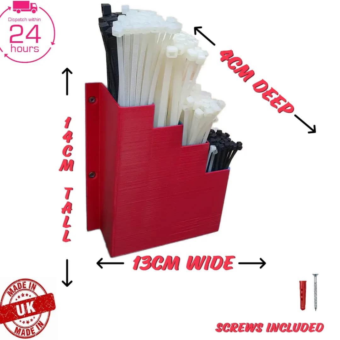 Red Cable Tie Holder Zip Tie Storage Rack Wall Mount Organiser Container UK