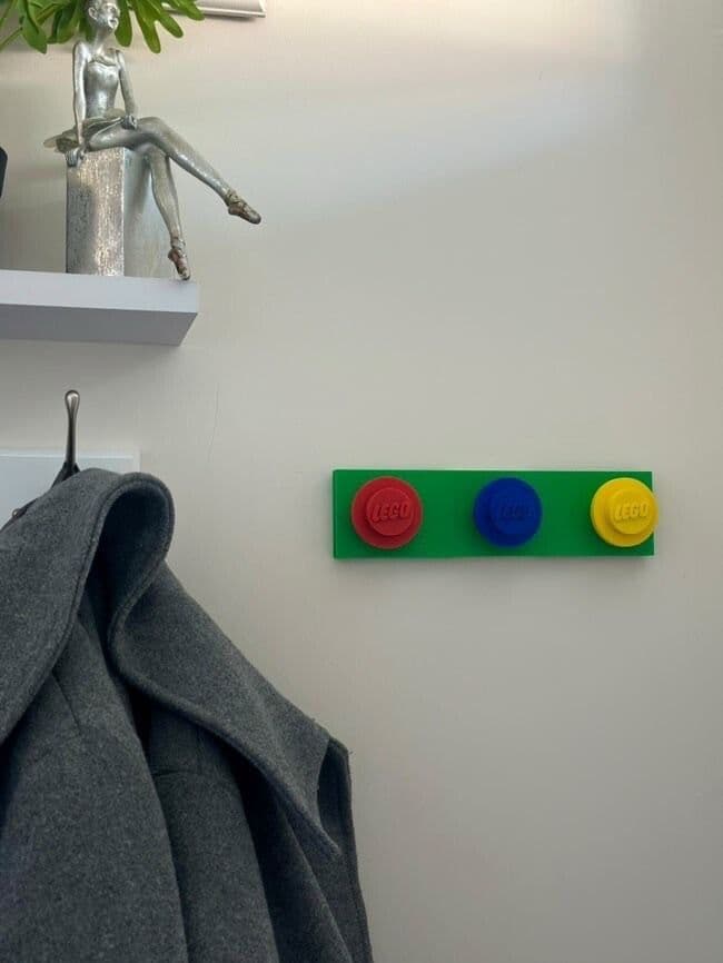 3d Printed Lego inspired Stud Wall Coat Bag Rucksack Hook Hanger Tidy Organiser, view 4
