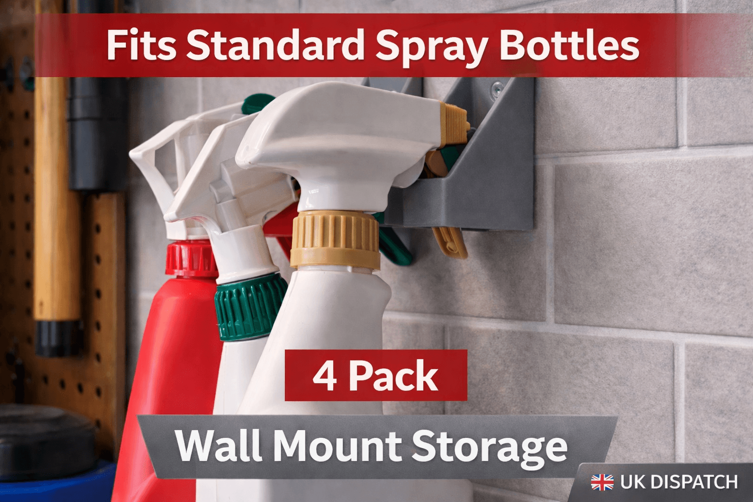 4pk Detailing Spray Bottle Storage Hook Wall Mounted Holder Hanger Any Colour, view 2