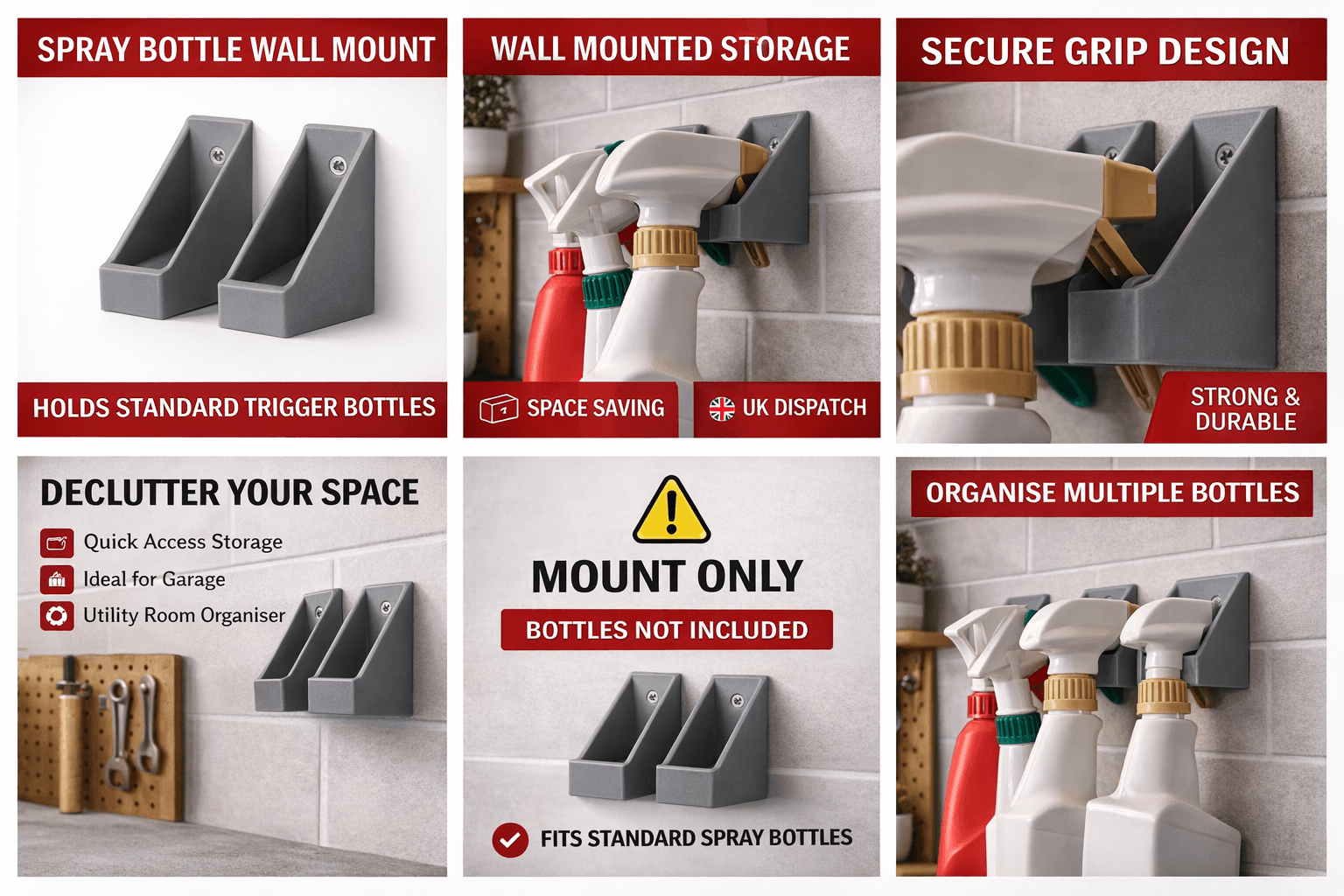4pk Detailing Spray Bottle Storage Hook Wall Mounted Holder Hanger Any Colour, view 3