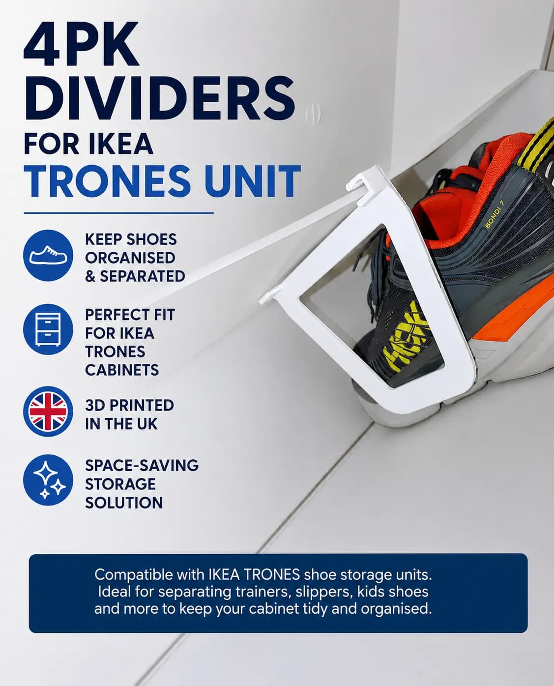 4x Dividers For IKEA TRONES Shoe Storage Unit Organiser Separator Insert UK