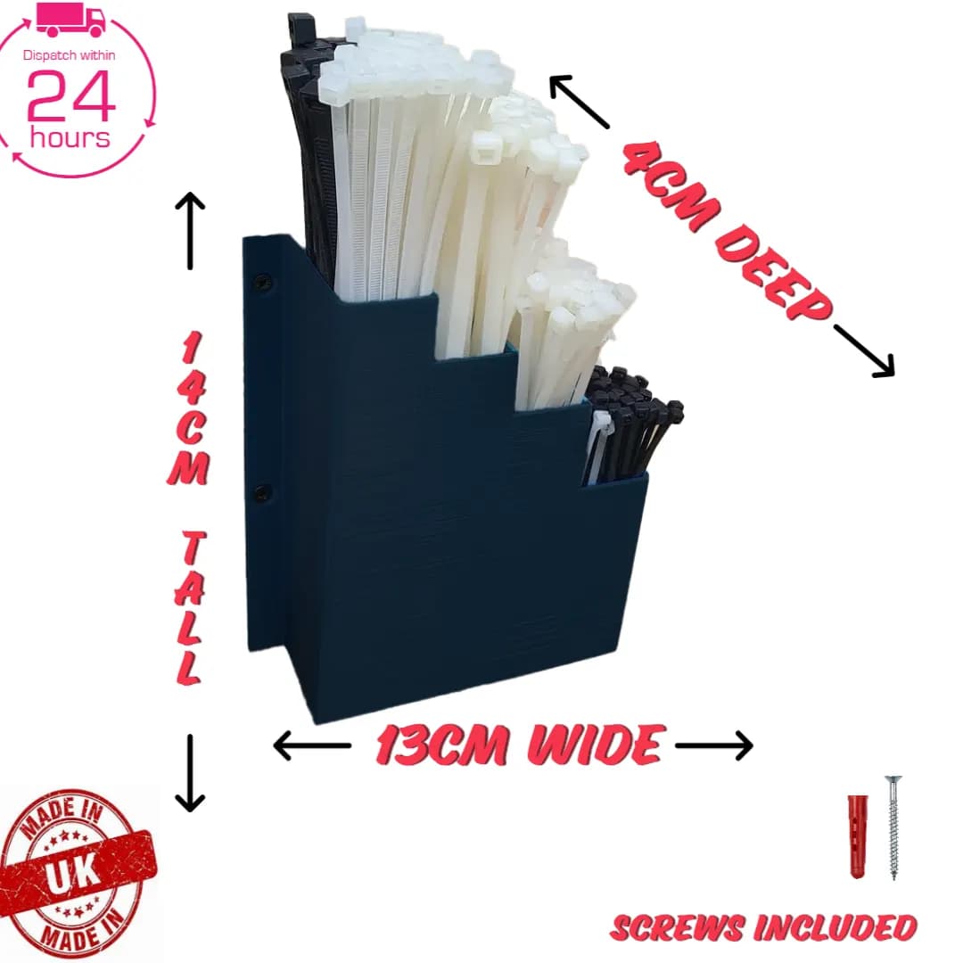 Black Cable Tie Holder Zip Tie Storage Rack Wall Mount Organiser Container UK