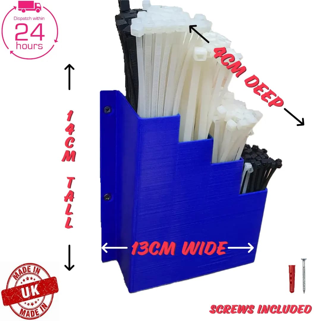 Blue Cable Tie Holder Zip Tie Storage Rack Wall Mount Organiser Container UK
