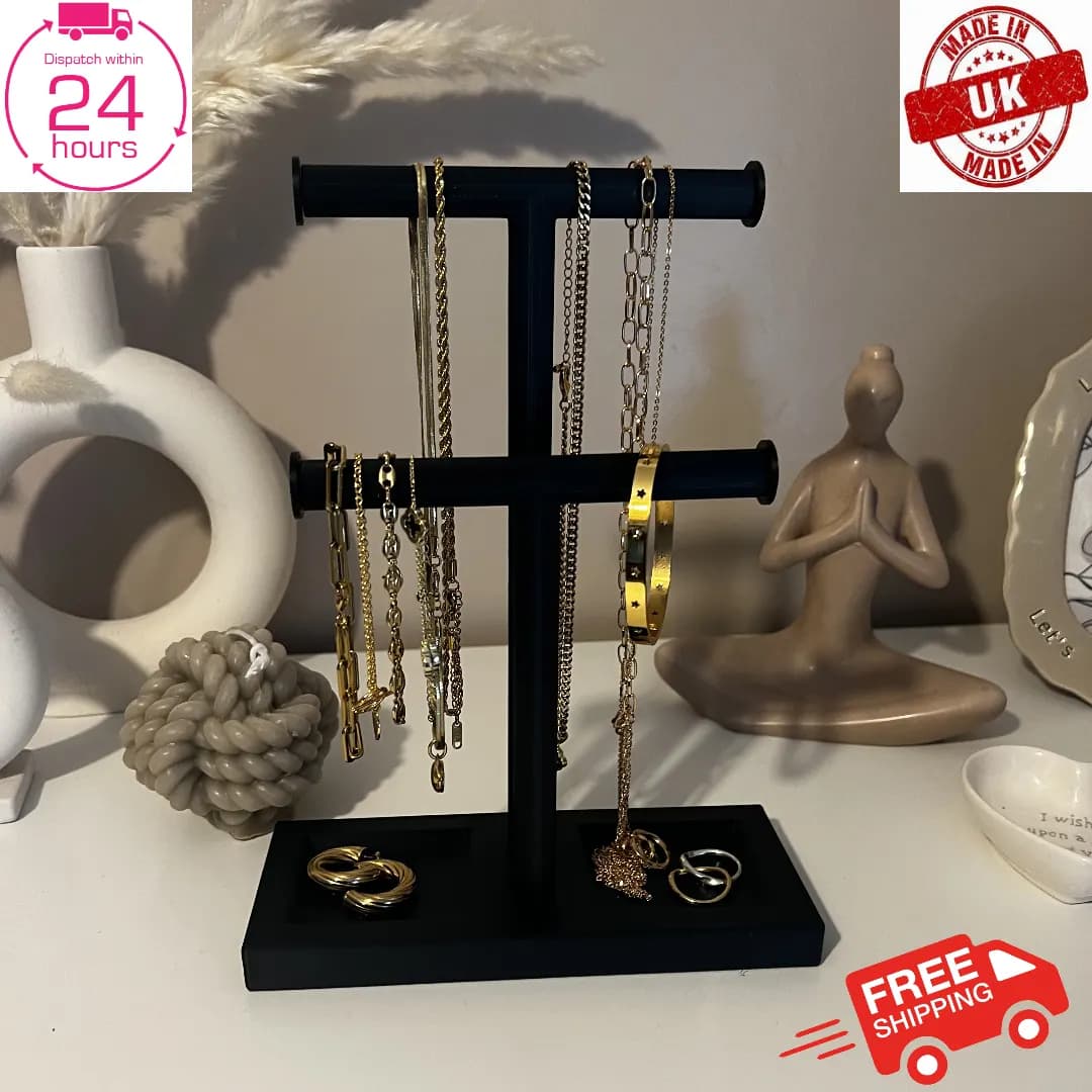 Double T-Bar Jewellery Display Stand Hanging Rack Bracelet Necklace Organiser