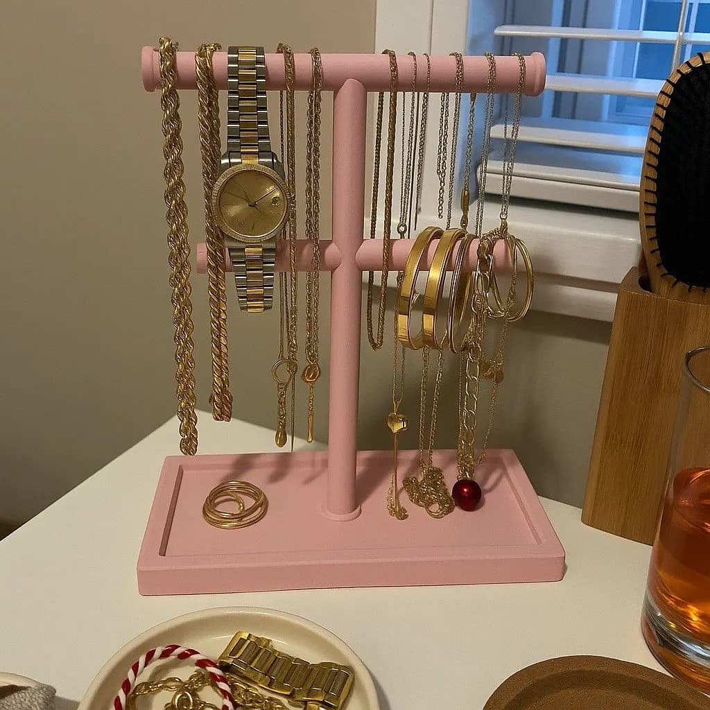 Double T-Bar Jewellery Display Stand Hanging Rack Bracelet Necklace Organiser