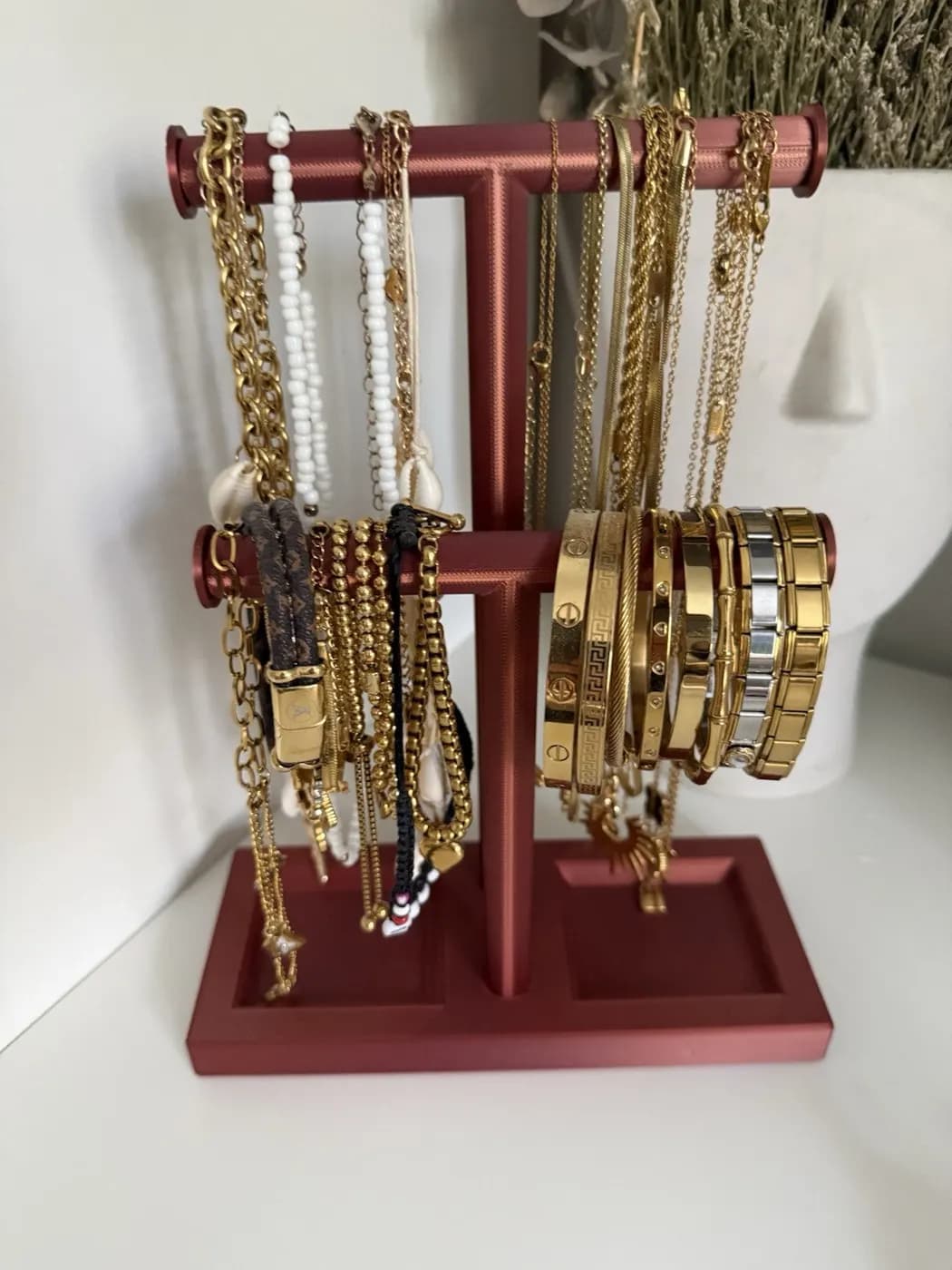 Double T-Bar Jewellery Display Stand Hanging Rack Bracelet Necklace Organiser