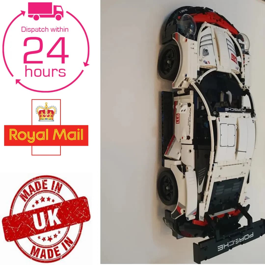 For Lego Technic Cars Porsche 911 RSR 42096 3D Printed White Wall Bracket Mount