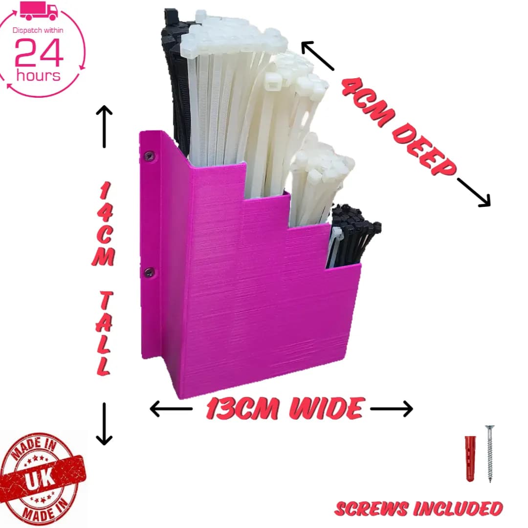 Hot Pink Cable Tie Holder Zip Tie Storage Rack Wall Mount Organiser Container