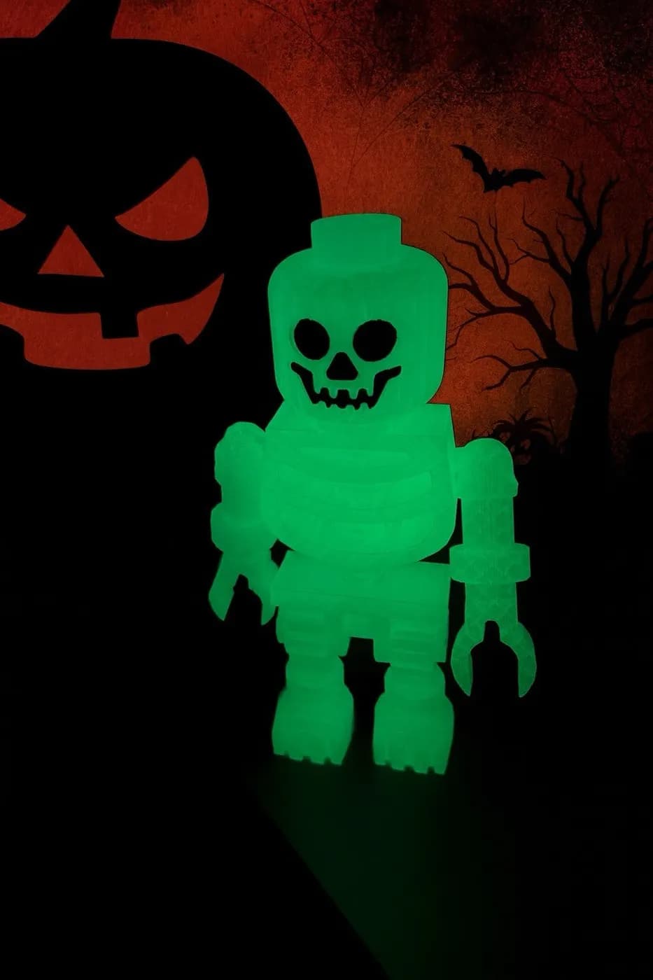 Large LEGO-Inspired Skeleton Glow In The Dark Figure 10” Tall – Halloween Model