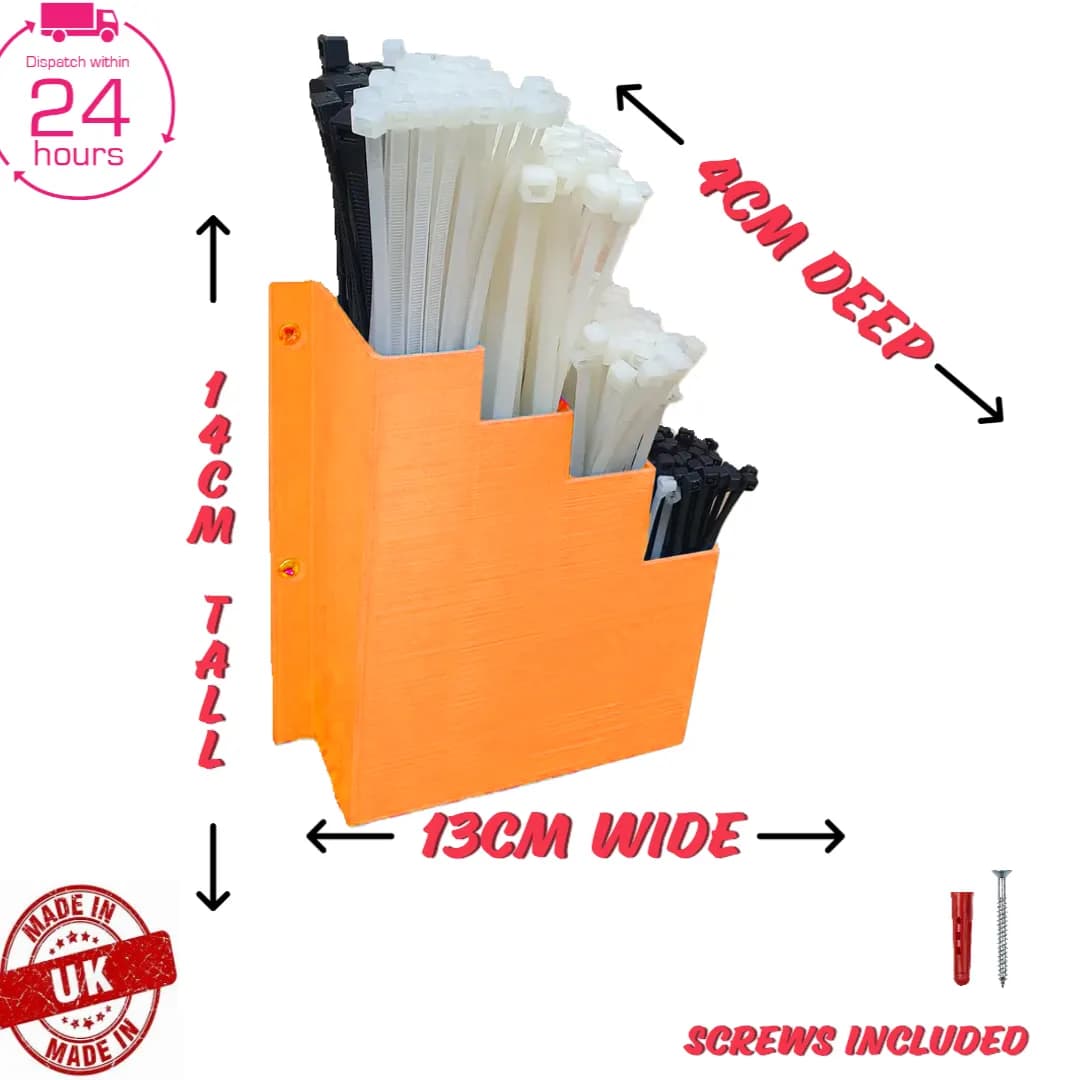 Orange Cable Tie Holder Zip Tie Storage Rack Wall Mount Organiser Container UK