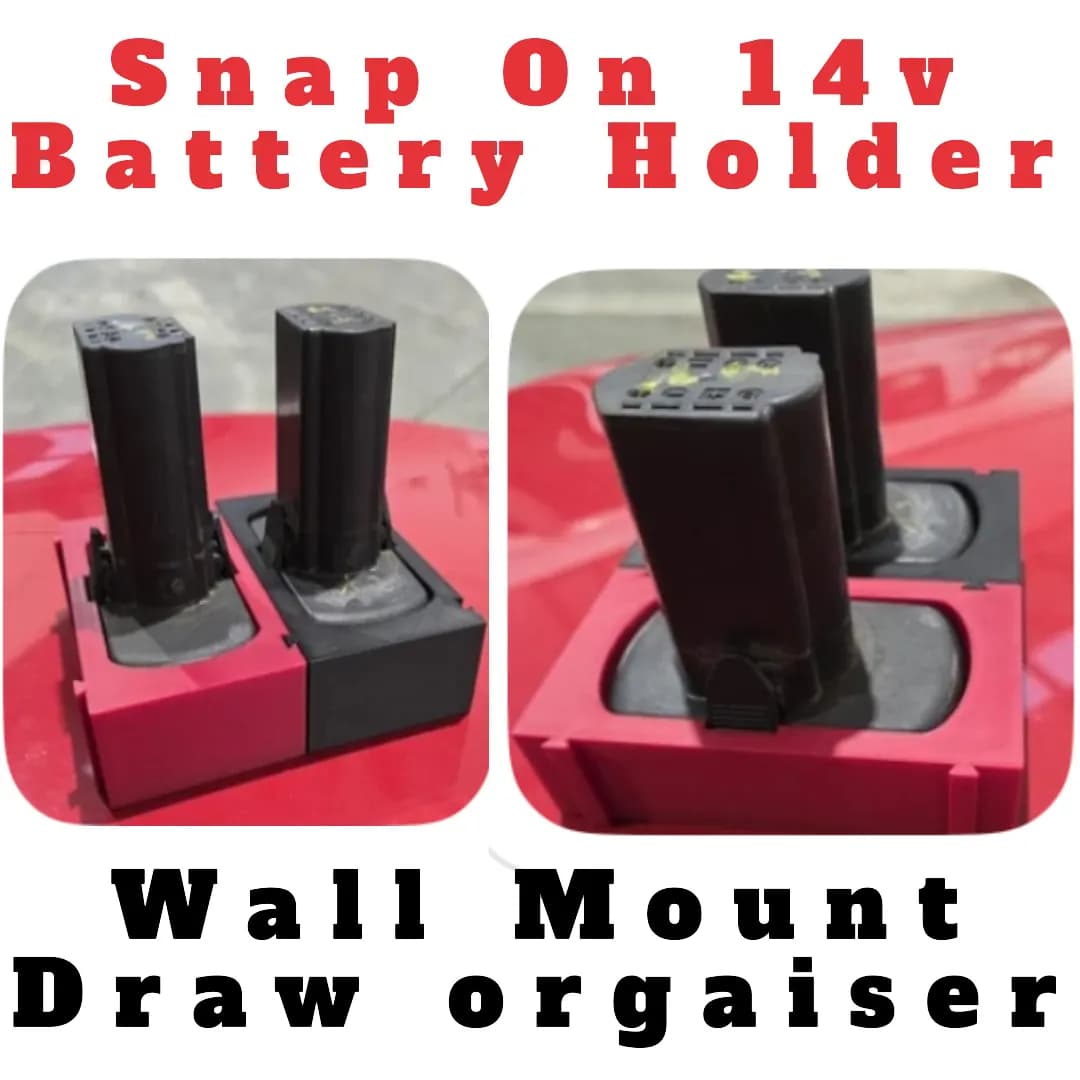 Snap On 14v Battery Holder Wall mount Draw orgainser tidy any colour
