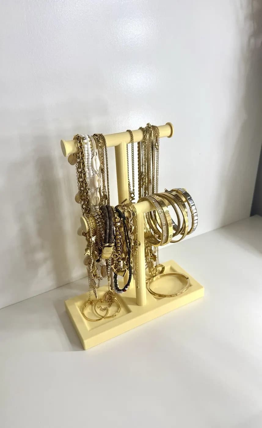 T-Bar Jewellery Display Stand Hanging Rack Bracelet Necklace Organiser Yellow