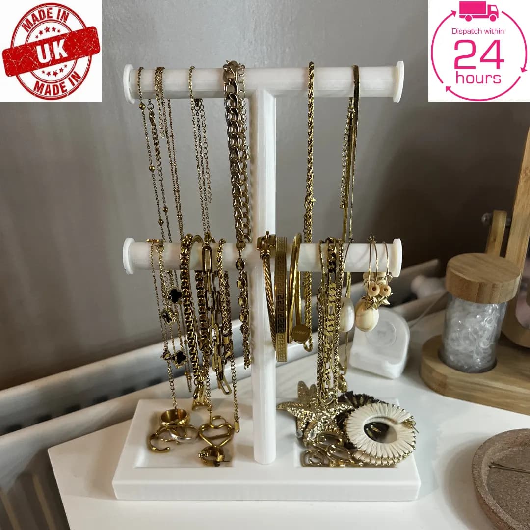 White T-Bar Jewellery Display Stand Hanging Rack Bracelet Necklace Organiser